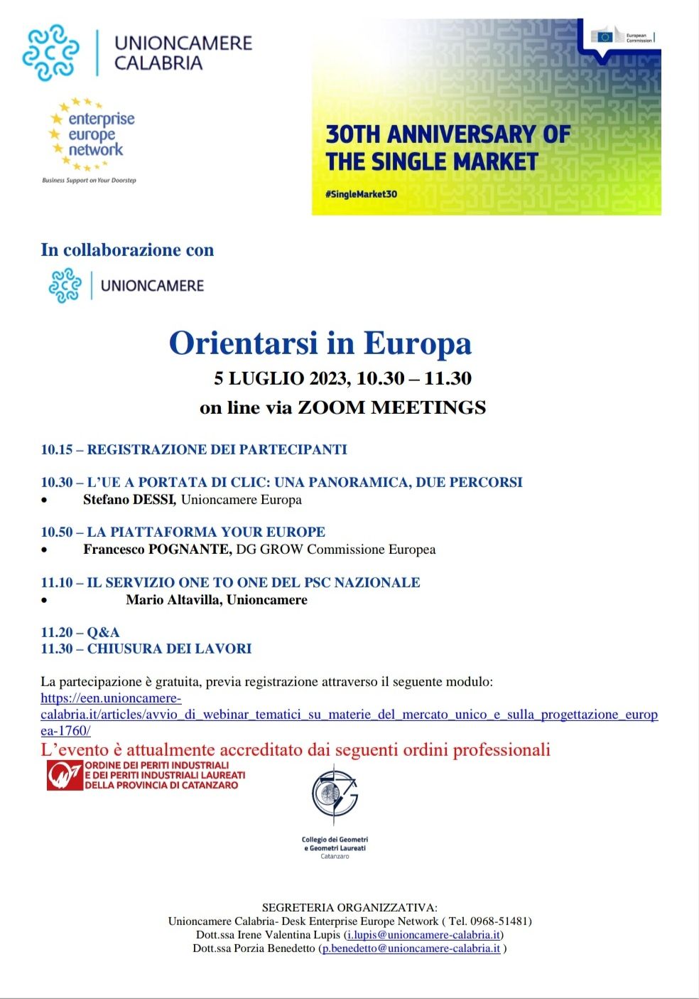 Webinar "ORIENTARSI IN EUROPA " 5 luglio 2023 ore 10.30-11.30 - Avvio percorso formativo gratuito on line su tematiche del Mercato Unico e Europrogettazione