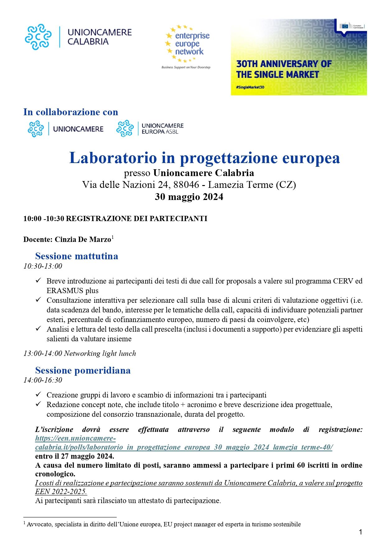 Laboratorio in progettazione europea -  30 maggio 2024 - Lamezia Terme