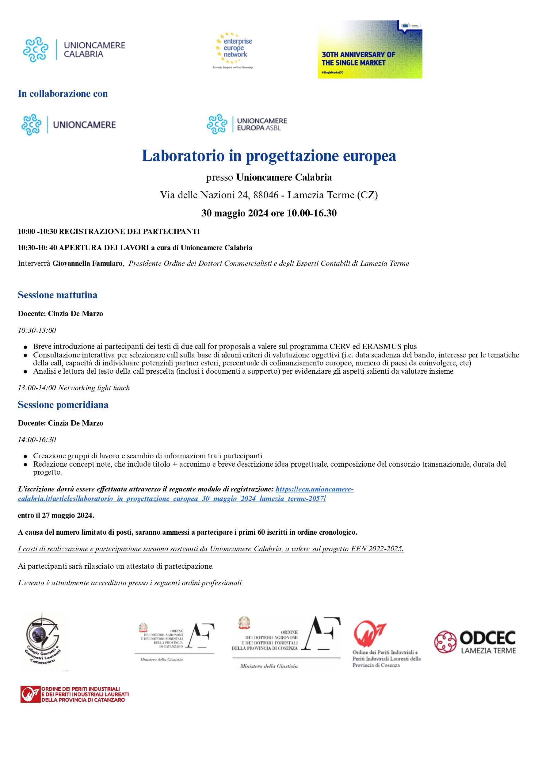 Laboratorio in progettazione europea -  30 maggio 2024 - Lamezia Terme
